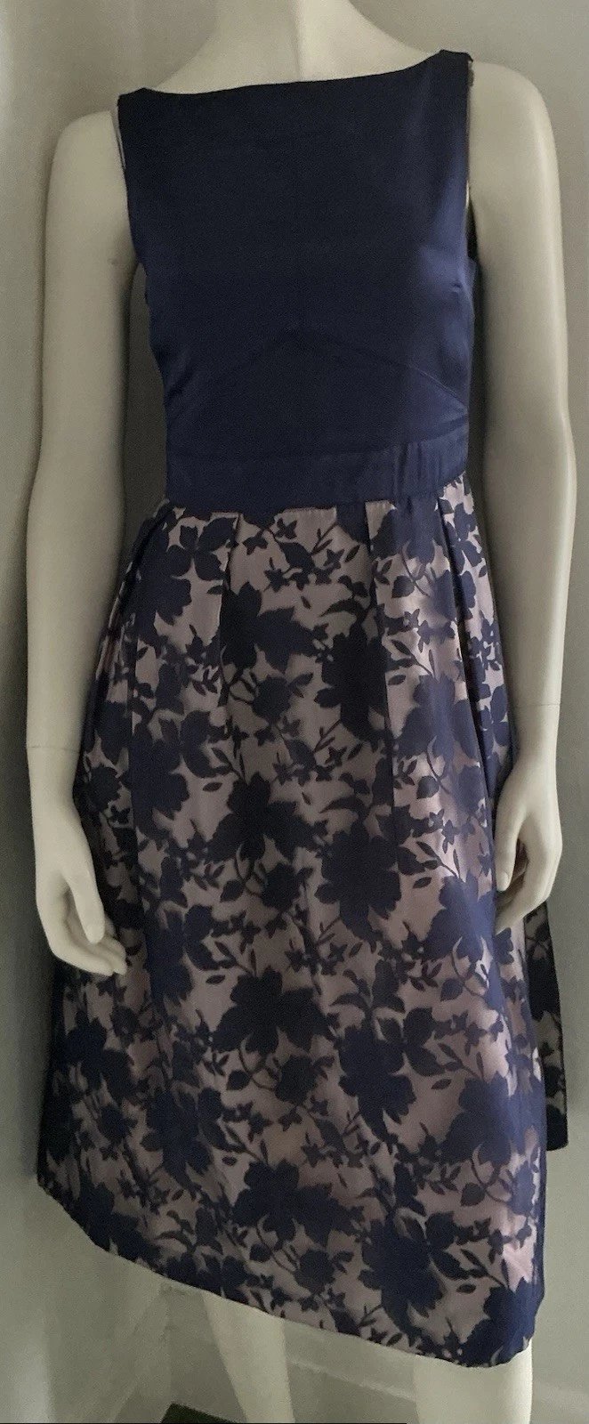 Oasis Darcy Navy Blue Organza Satin Bodice Dress Size 8 Worn Once Free P&P