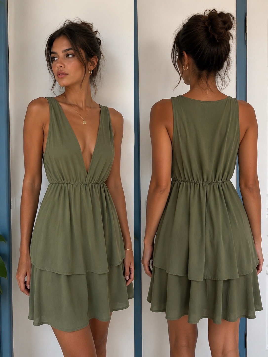Robe kaki fluide à volants – Taille M