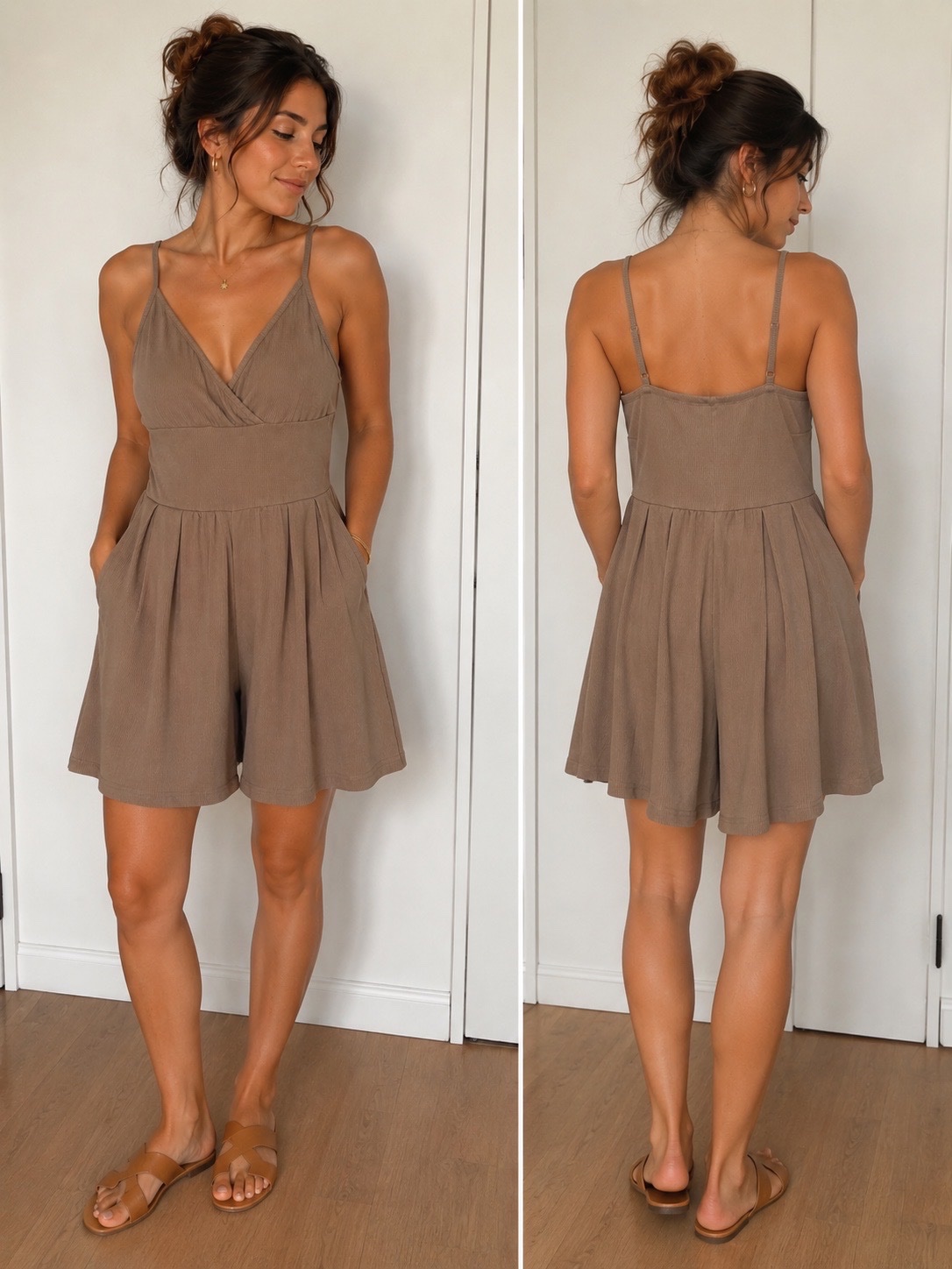 Combi-short taupe côtelée – Taille M – Très bon état ✨