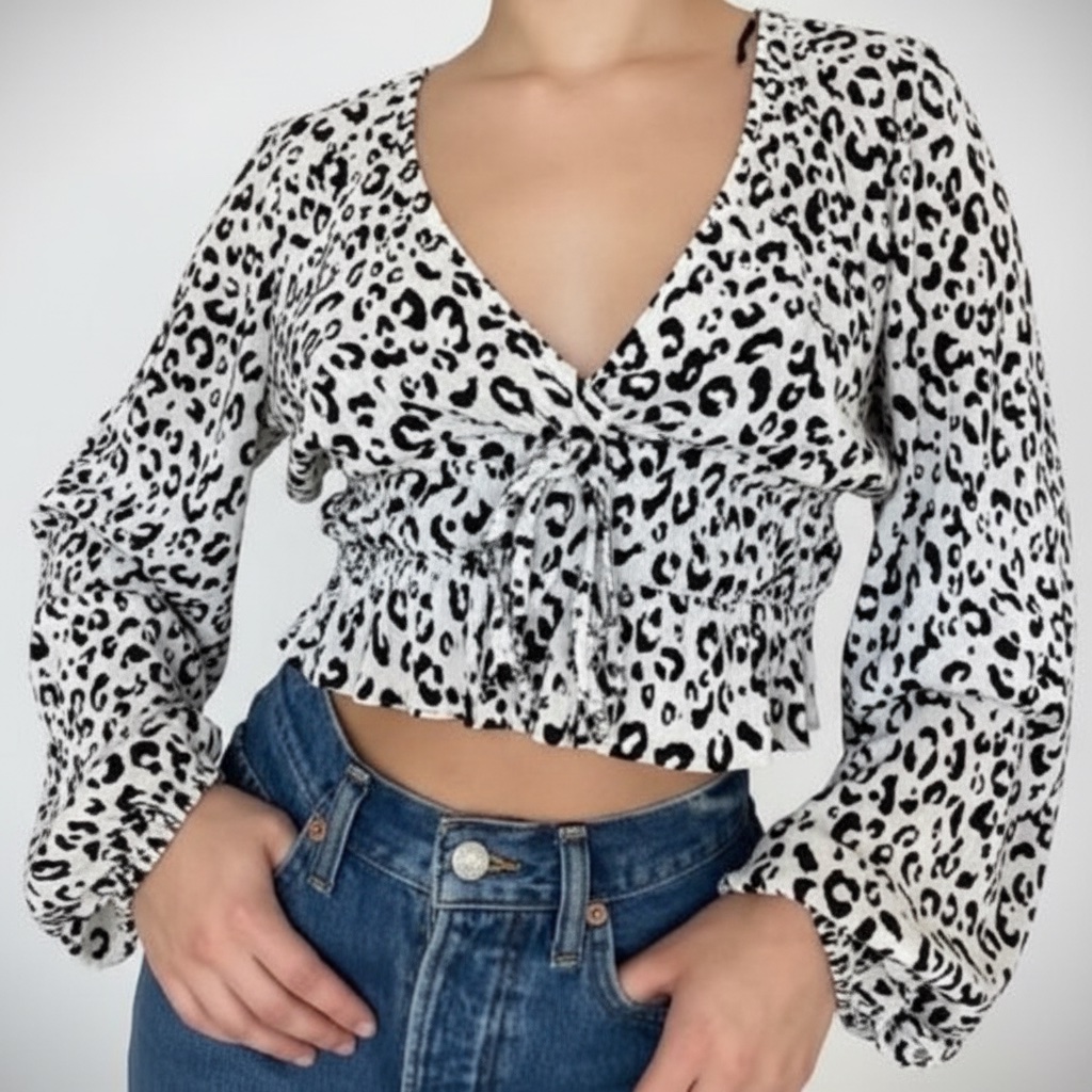 Top Zara léopard noir et blanc à manches longues