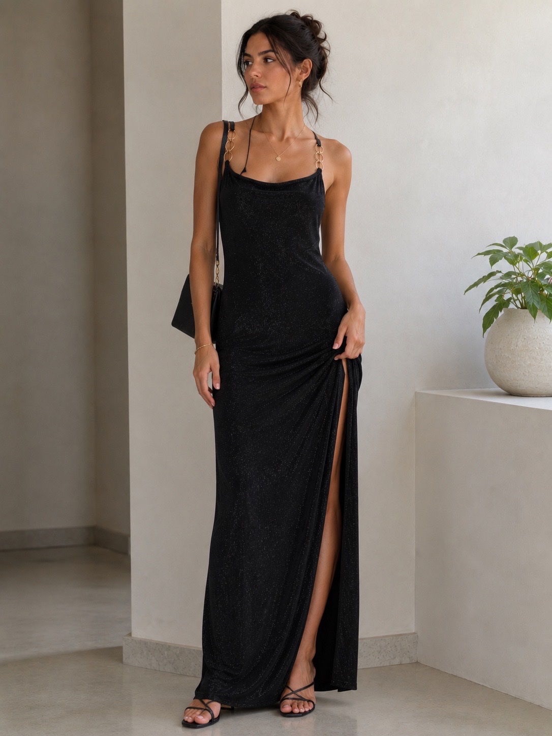 Robe longue noire scintillante Ana Alcazar – Taille S