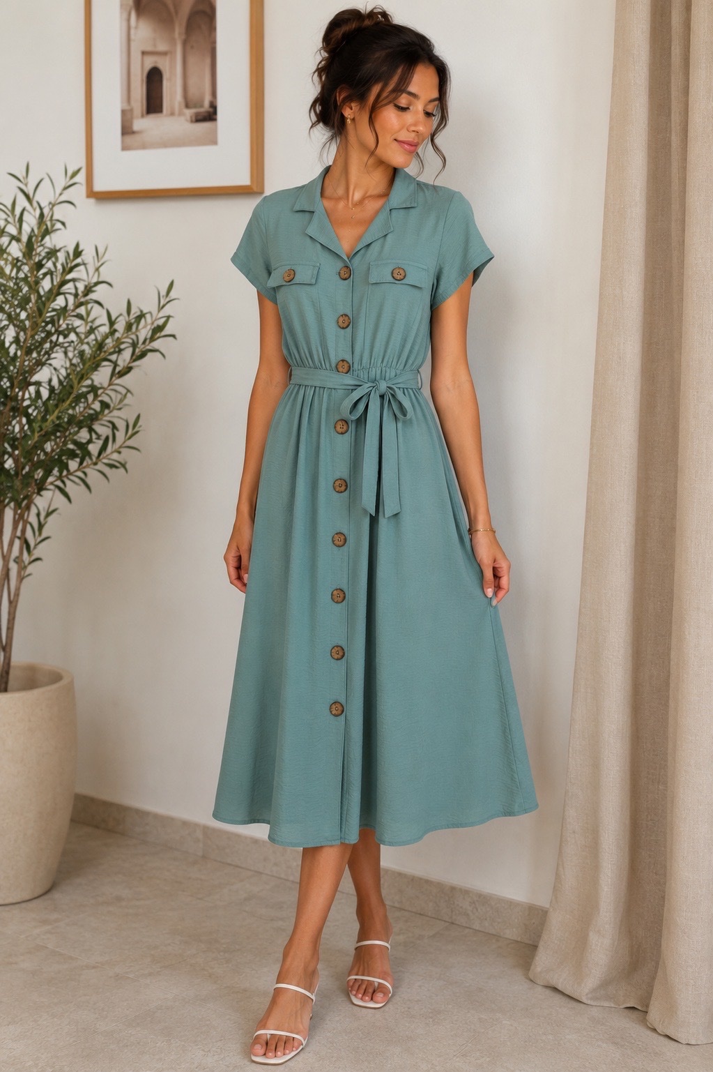 Robe chemise vert sauge – Taille S/M