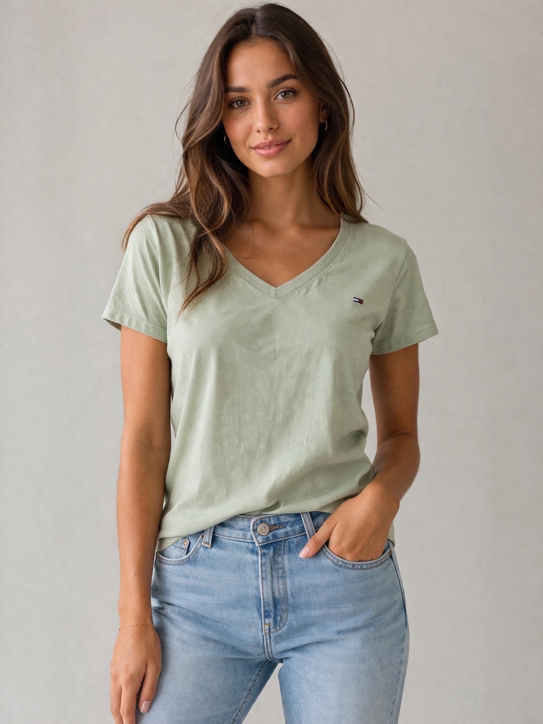 T-shirt vert col V Tommy Hilfiger