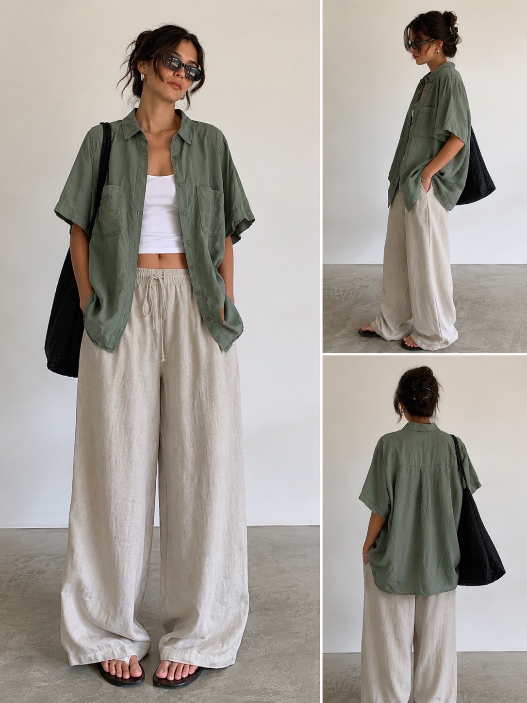 Chemise oversize kaki manches courtes