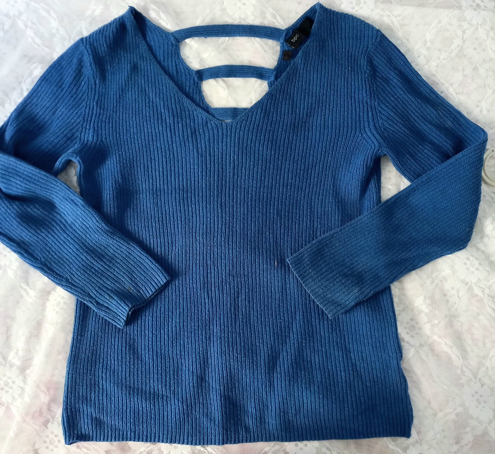 Pull bleu côtelé