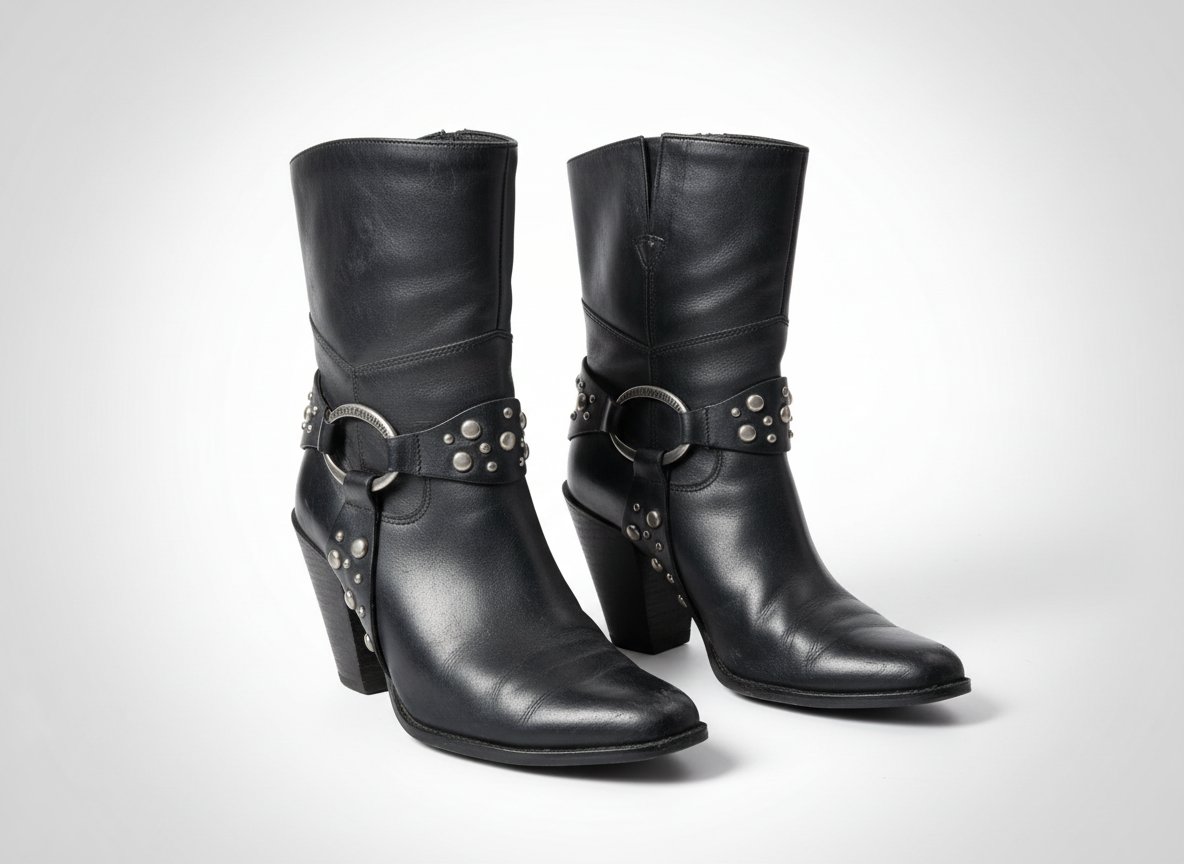Bottines noires 37.5 cuires Harley Davidson presque neuves 