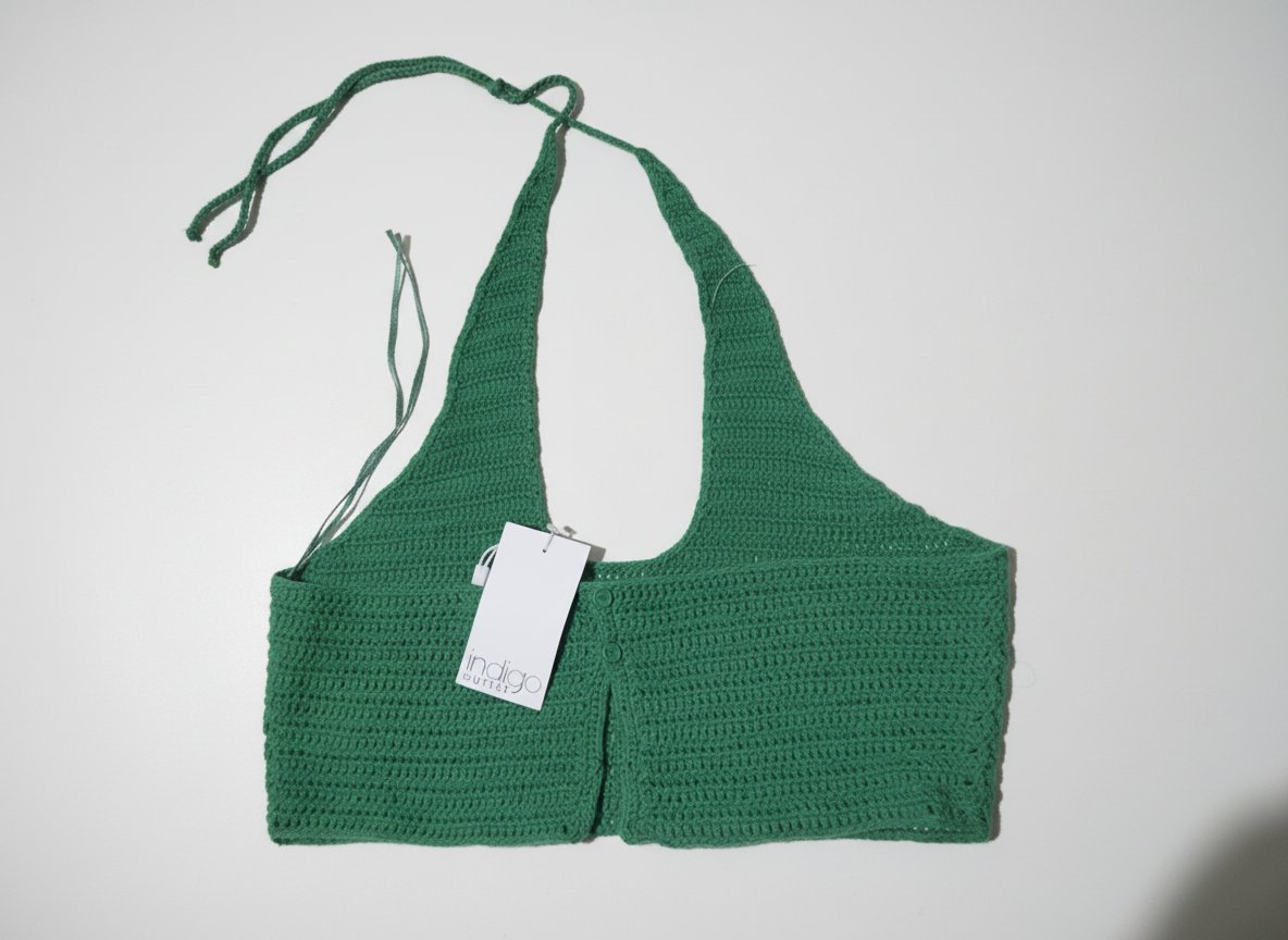 Crop top crochet vert jennyfer qvec étiquette taille m ideale pour une tenue de plage 