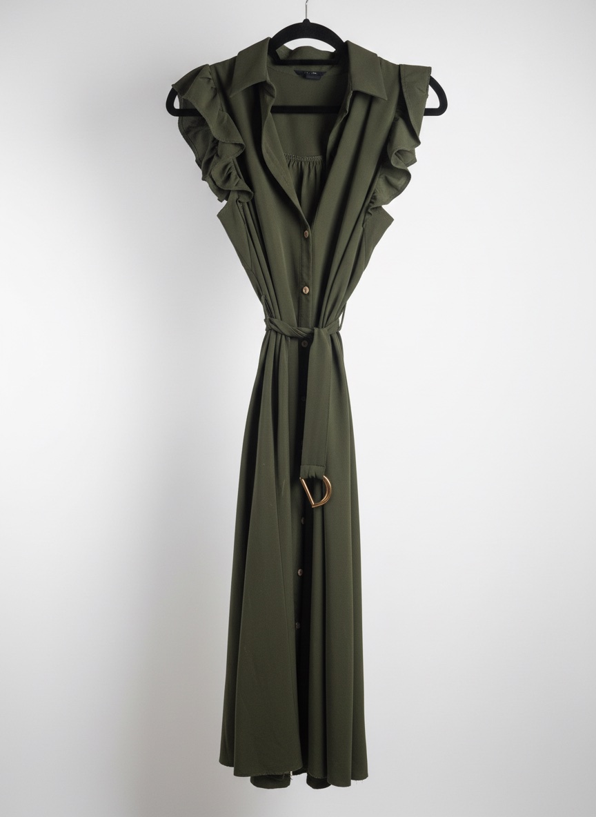 Robe cloche verte avec ceinture 