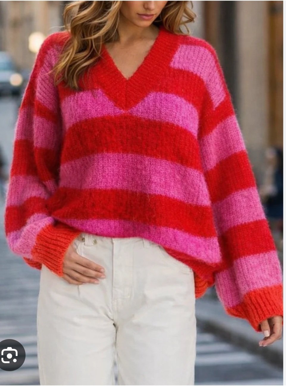 Choux style ,oversize, Joli pull hush xl rayé en maille rouge et rose
