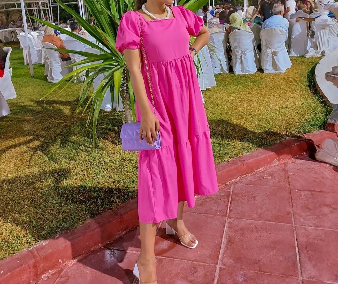 Robe rose fuchsia en popline 