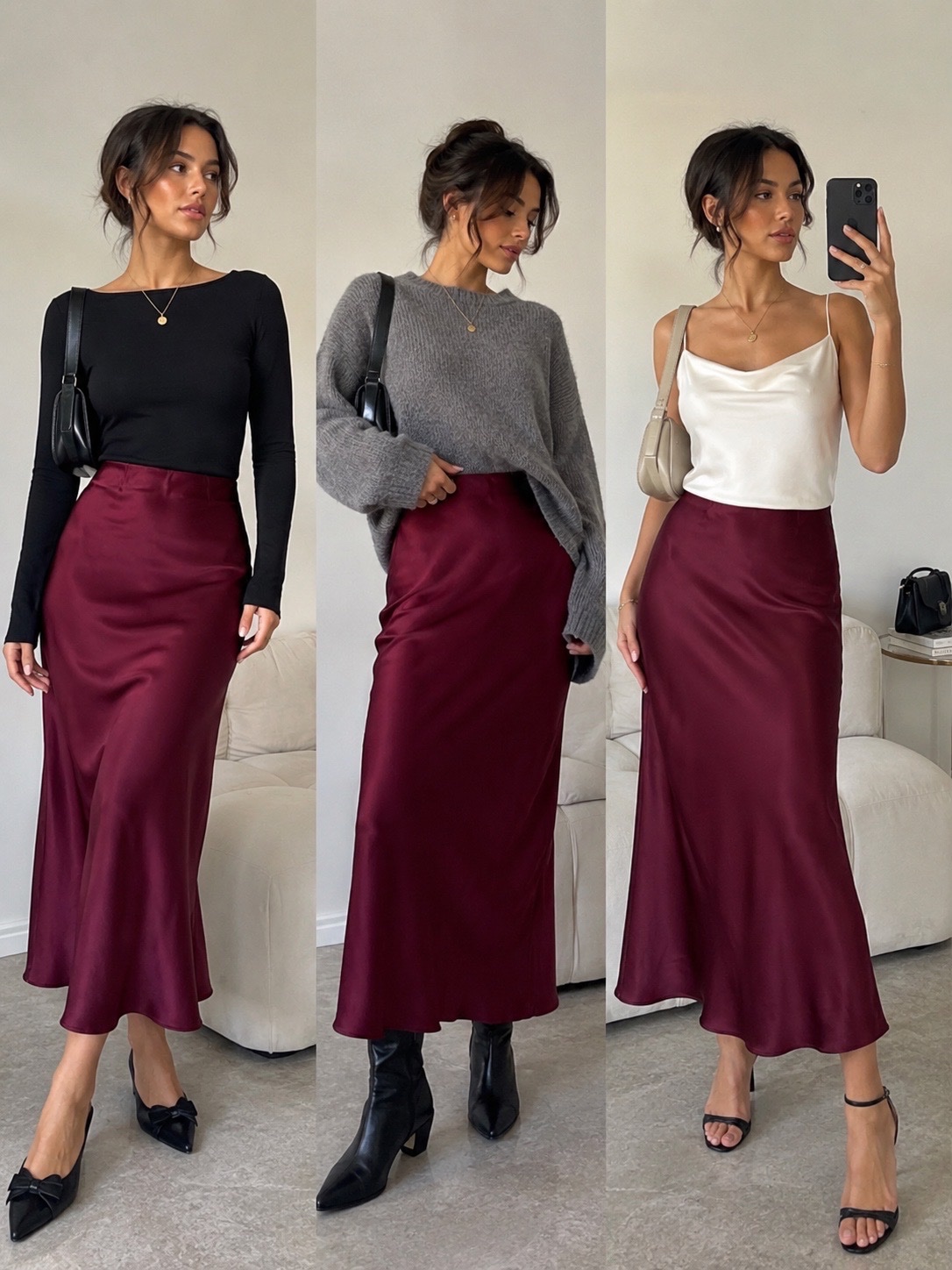 Jupe satiné midi (slip skirt) 