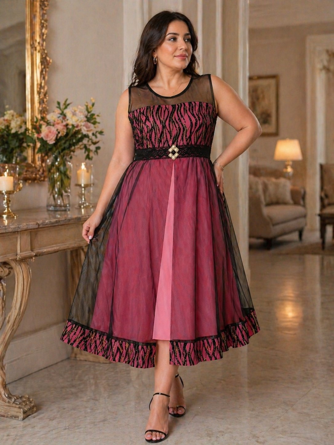 Robe chic rose et noir 