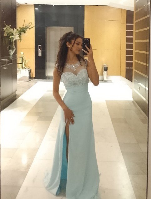 Robe soiree bleu ciel simple taille 34 