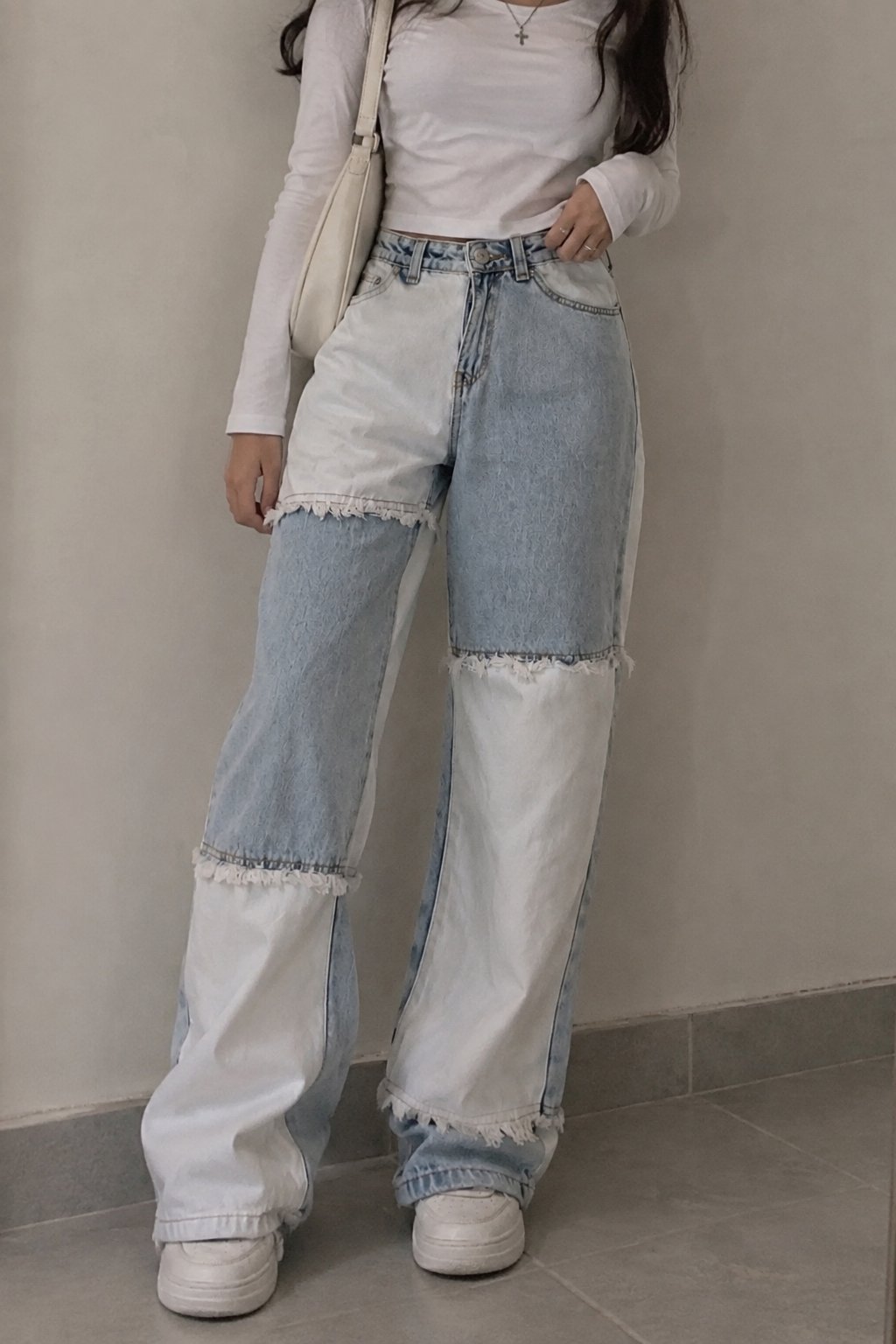 Patchwork wide-leg jeans 