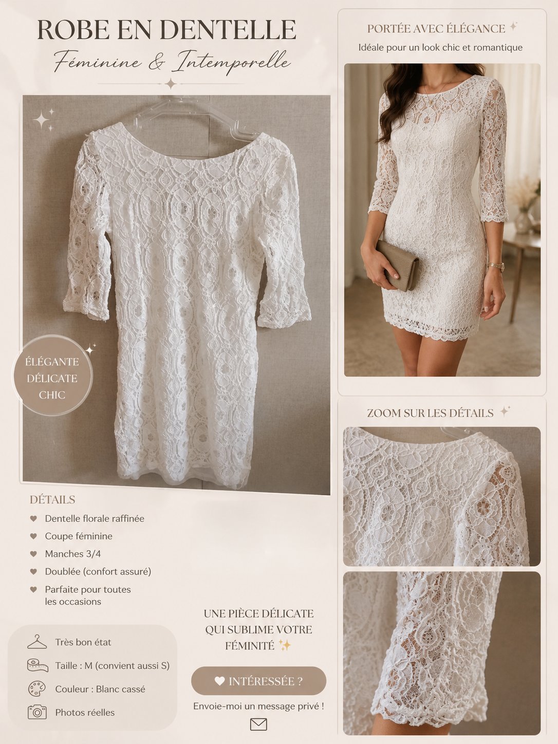 Robe en dentelle en blanc cassé