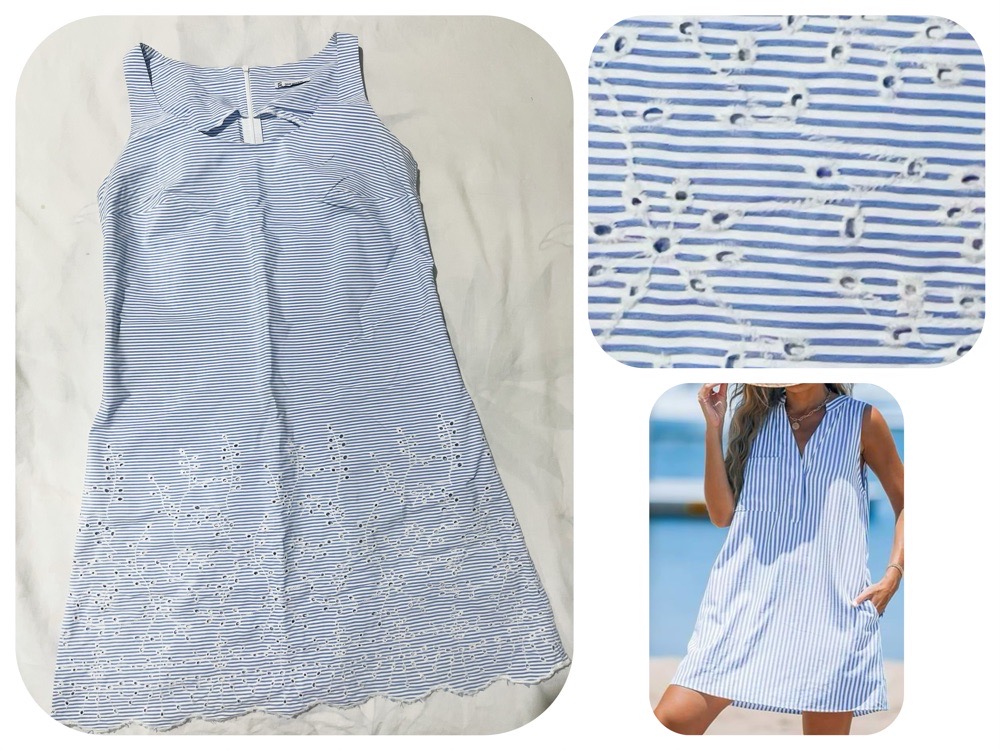 robe rayé blue shadow avec broderie anglaise en bas