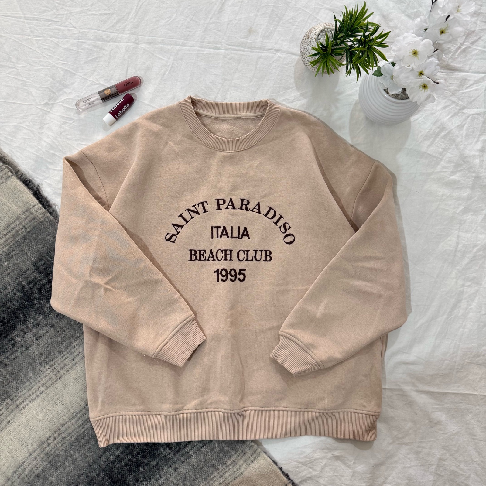 Sweat-shirt col rond beige 