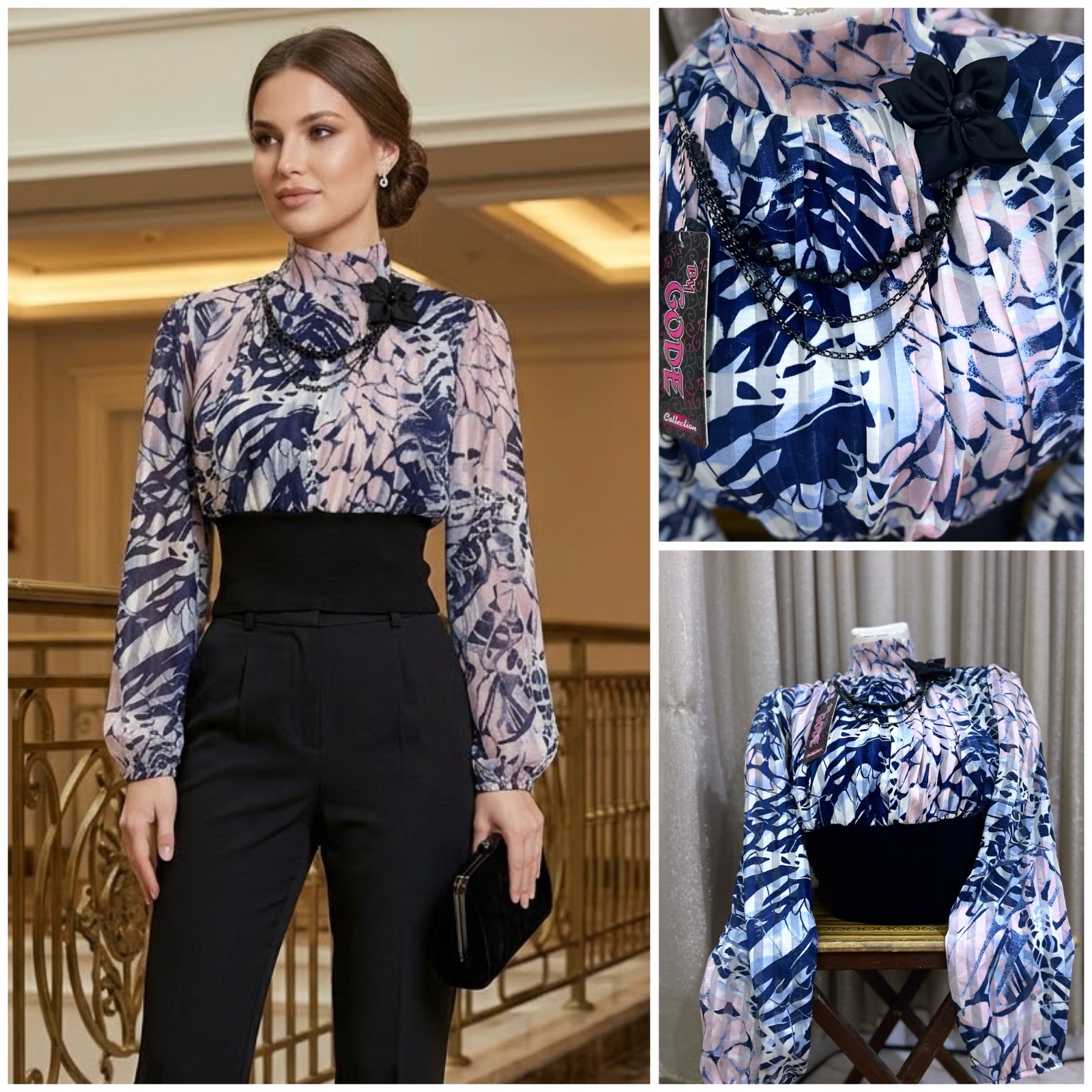 🇹🇷Blouse élégante imprimée bleu & rose