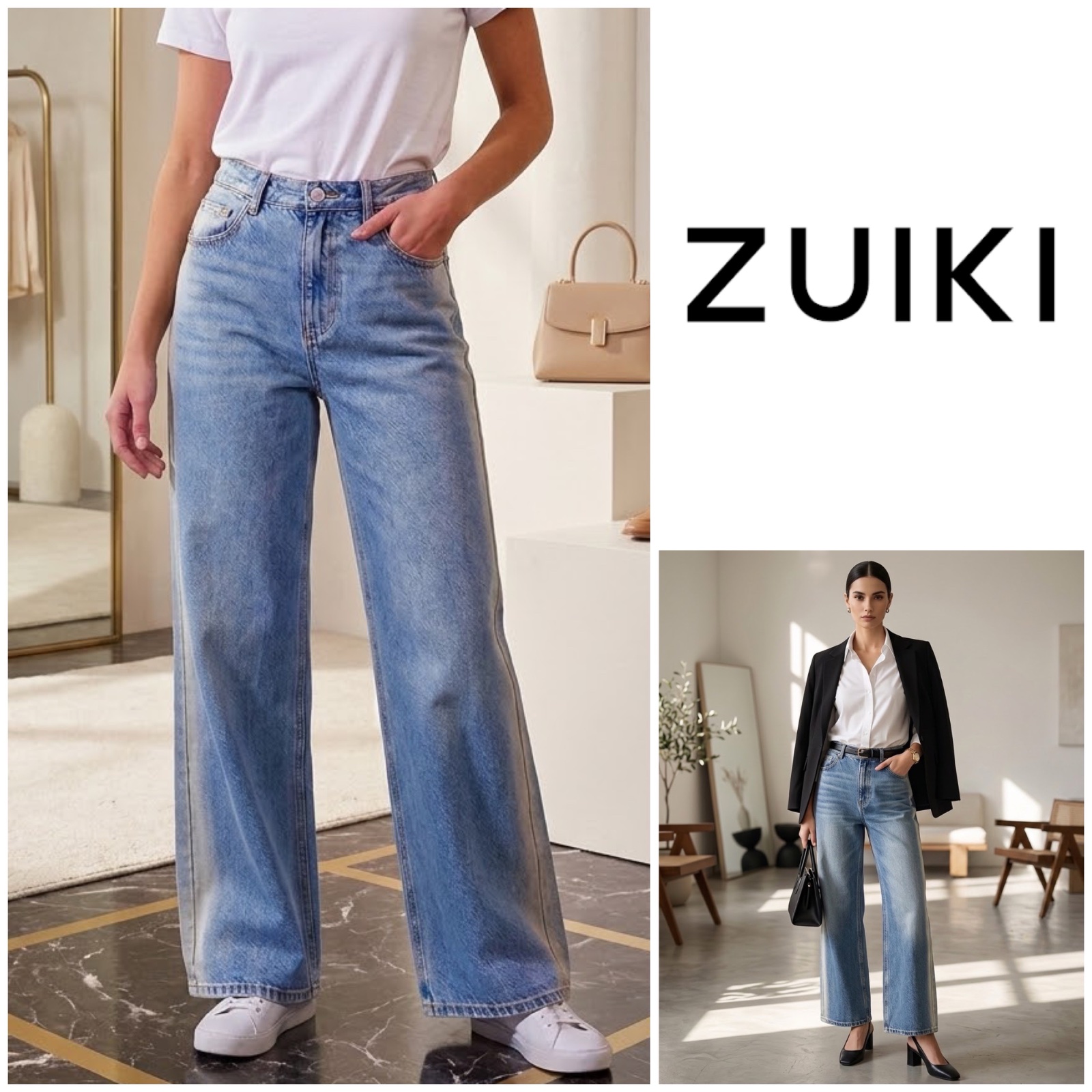 🇮🇹Jean Large Zuiki Bleu avec Effet Dégradé sur les Côtés