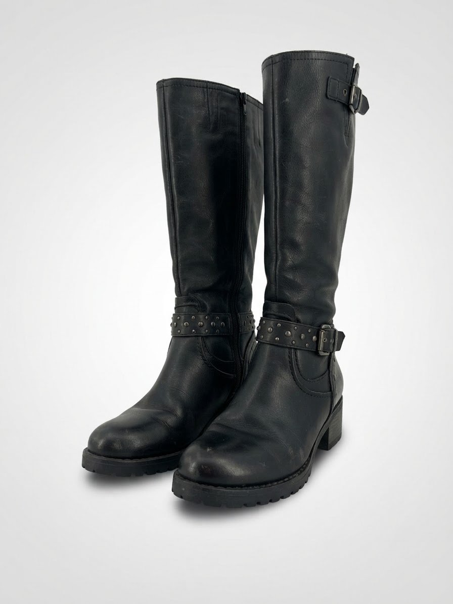 Bottes noirs a plate forme avec bride 