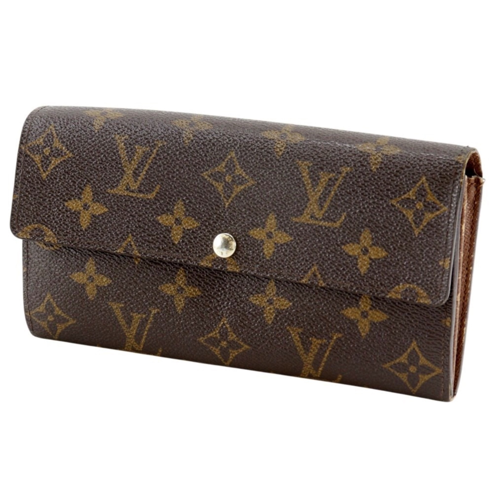 Louis Vuitton Women Monogram Canvas Flap Brown Sarah Wallet Made In Spain