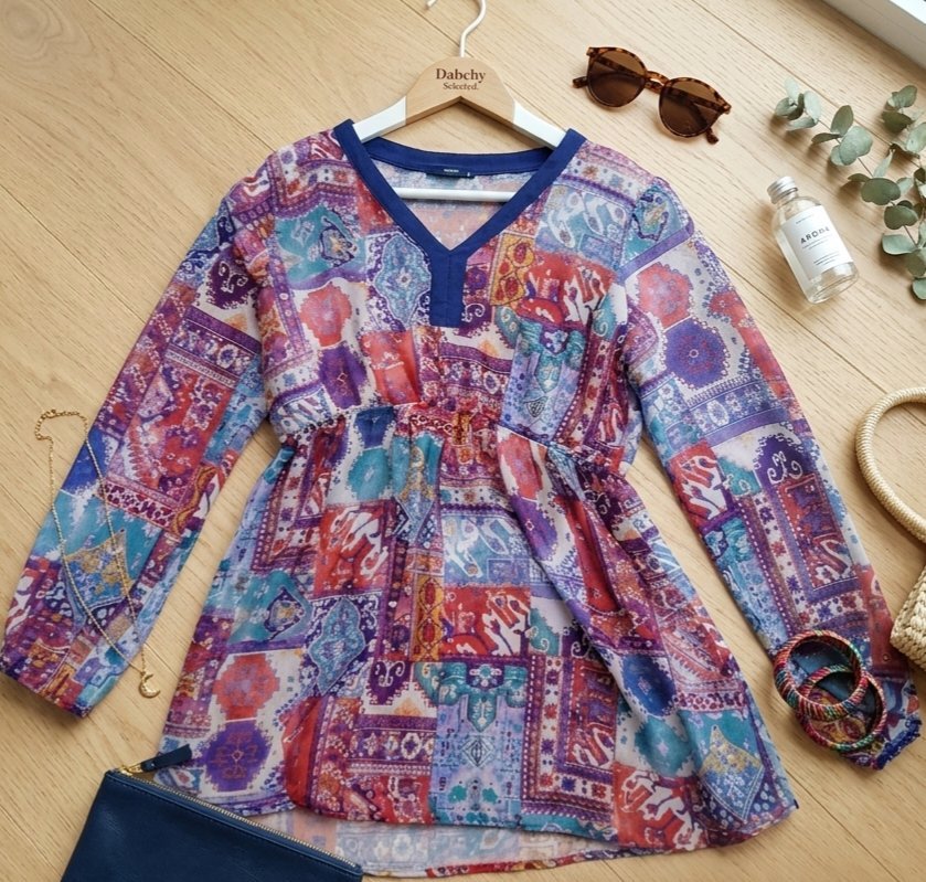 Pull femme voilèe ZEN vintage multicolore – Coupe évasée & élégante ✨