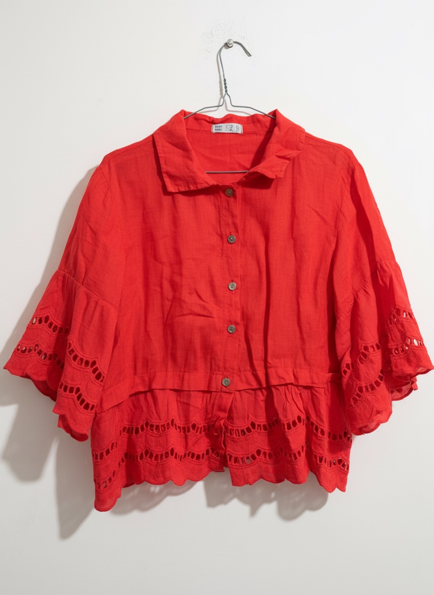 Chemise rouge 100% en lin 