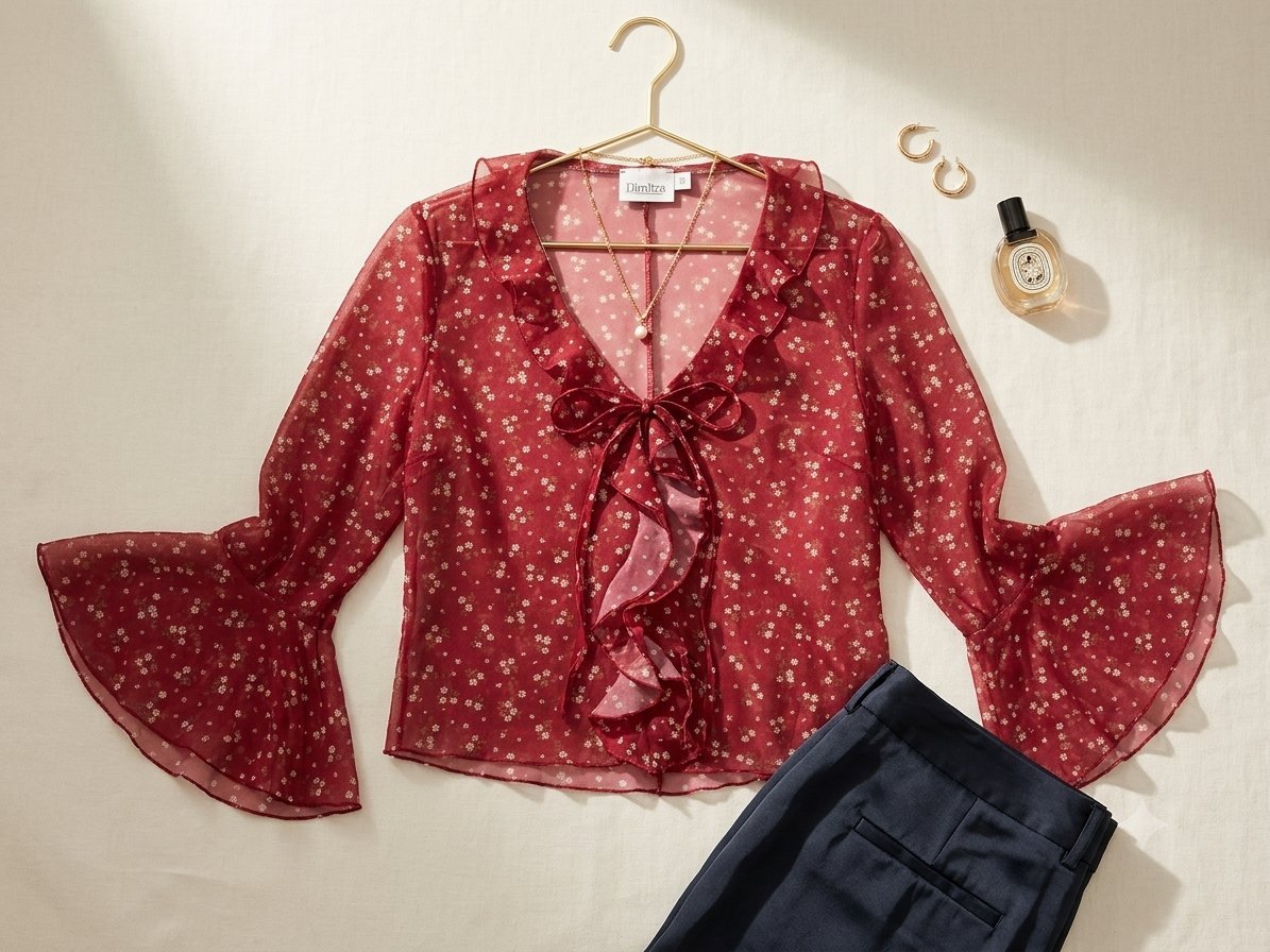 Blouse rose légère à motifs blancs