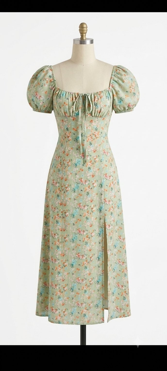 Robe longe  floral verte