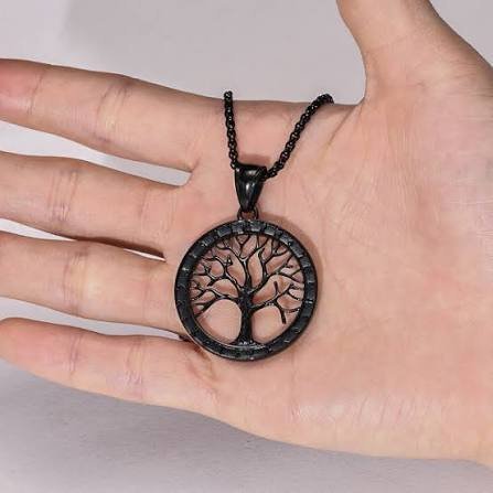 Black tree of life necklace with black chain 