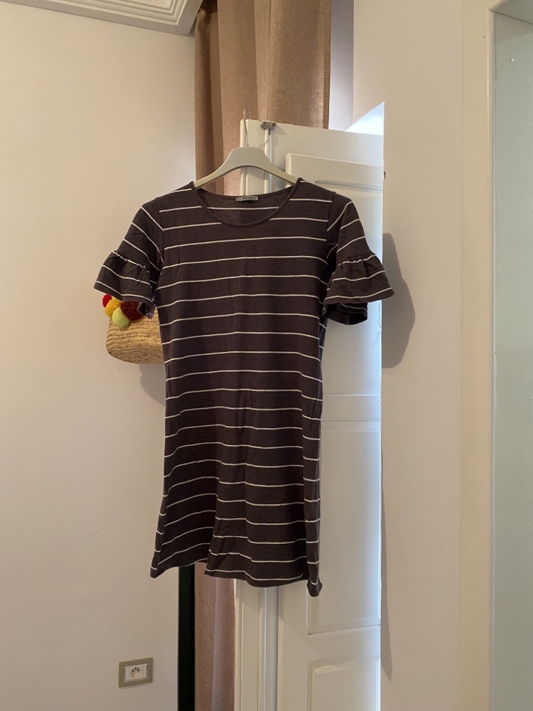 Robe coton gris et blanc 