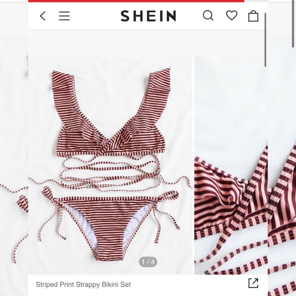 Striped  print strappy bikini set