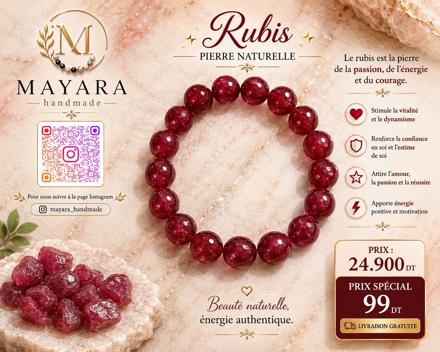 Bracelet en pierre naturelle 10 mm