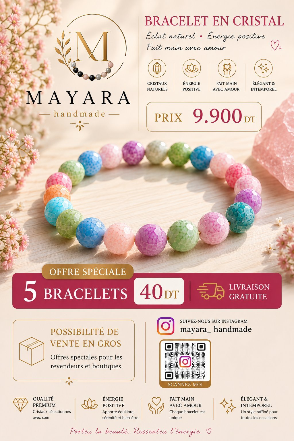 Bracelet en cristal multicolore 