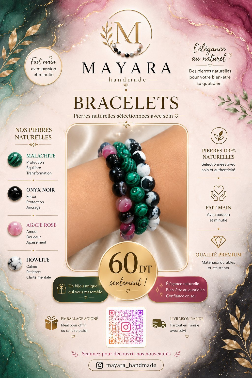3 bracelets en pierre naturelle 