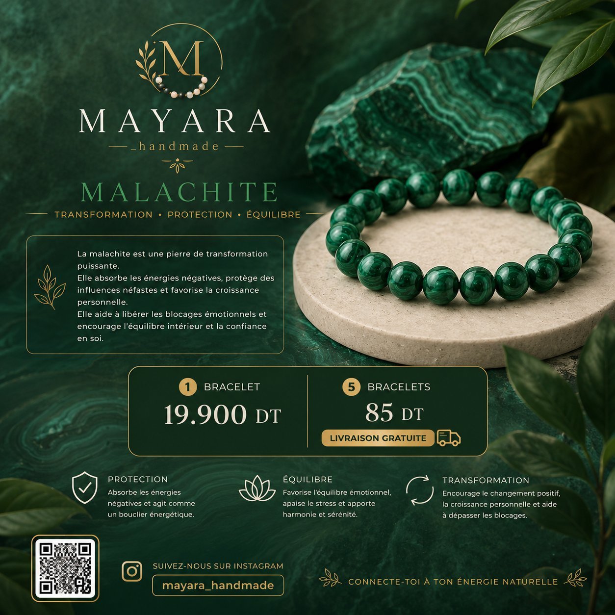 Bracelet en pierre naturelle Malachite 