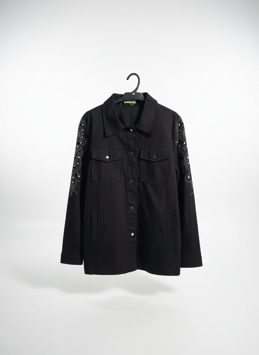 Set denim noir avec des strass sur les épaules made turkiye avec pantalon 