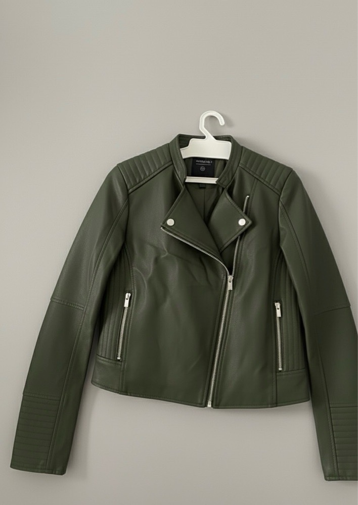 Veste simili cuir vert kaki taille S/M