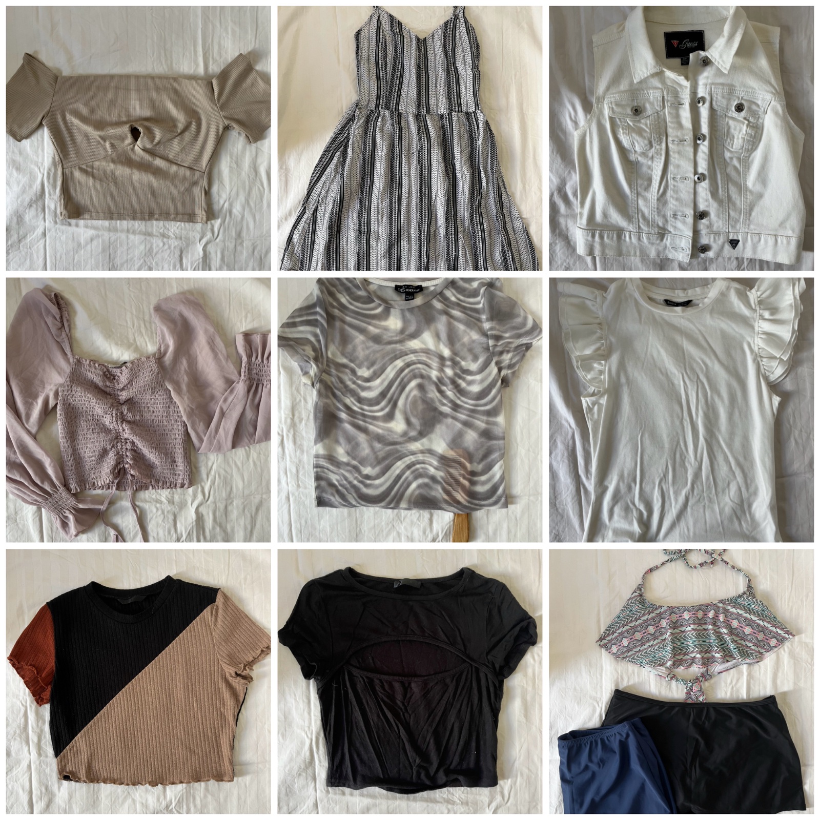 6 crop tops + jillet sans manche + robe + maillot 