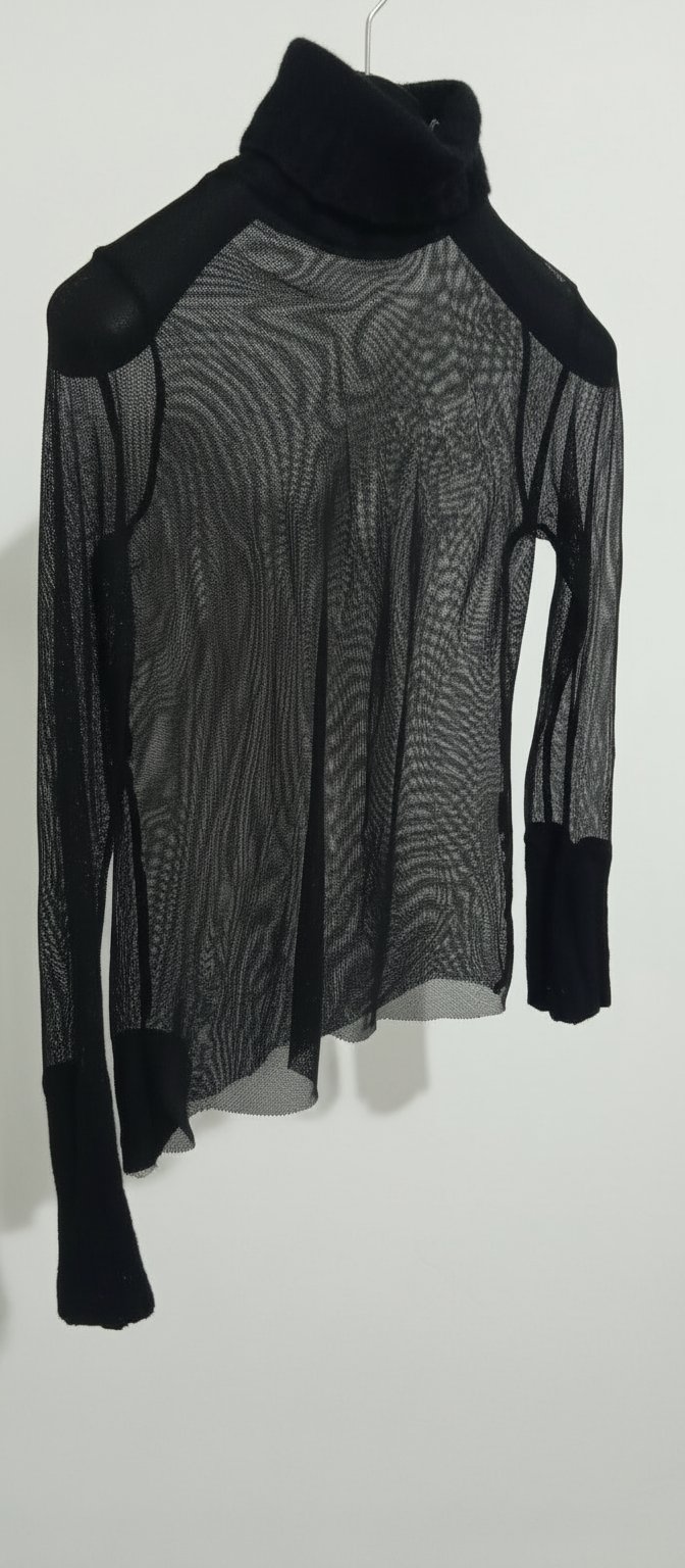 Fond pull mousseline noir manches et col en laine