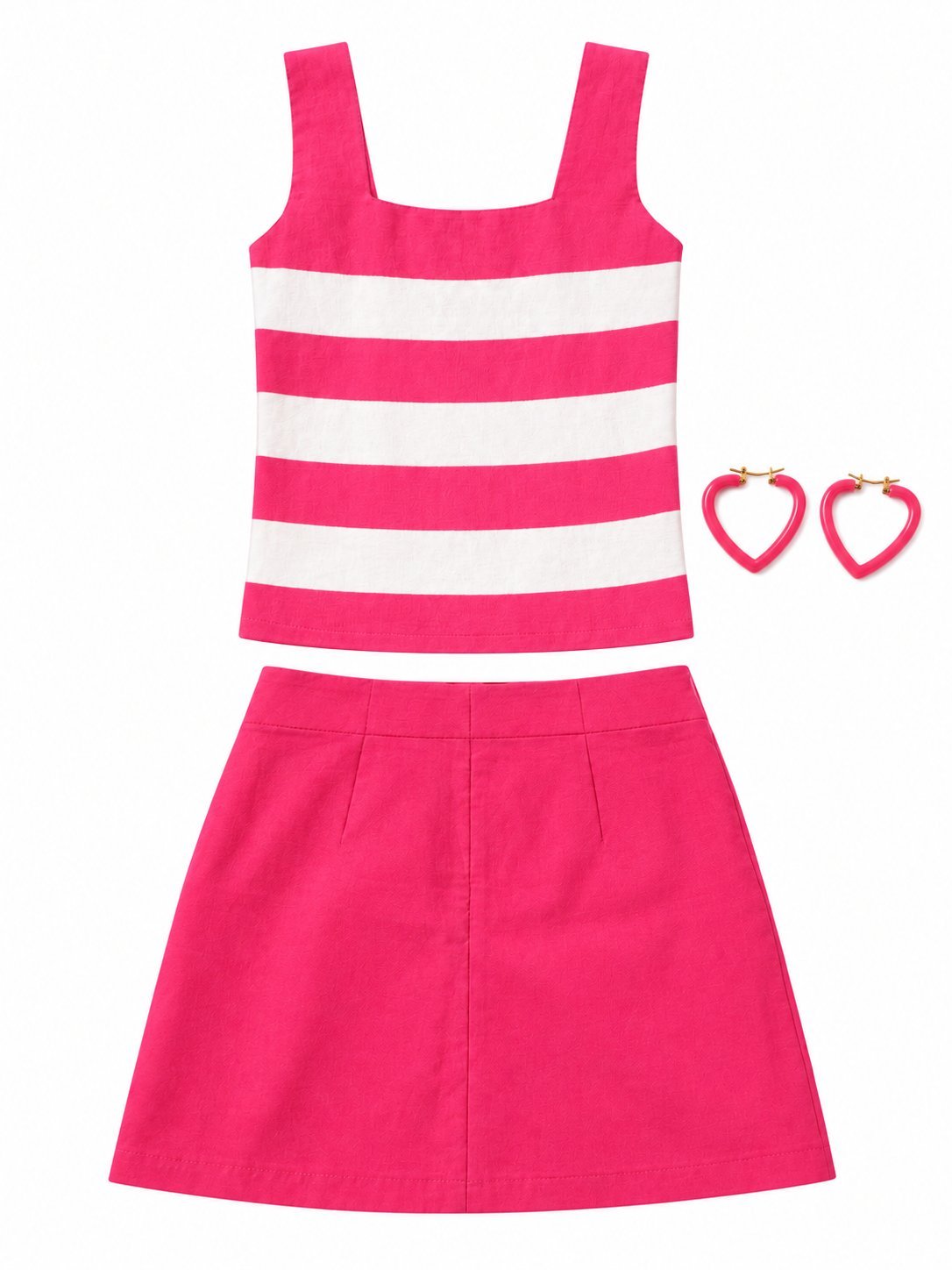 Ensemble femme rose fuchsia et blanc avec boucles d’oreilles