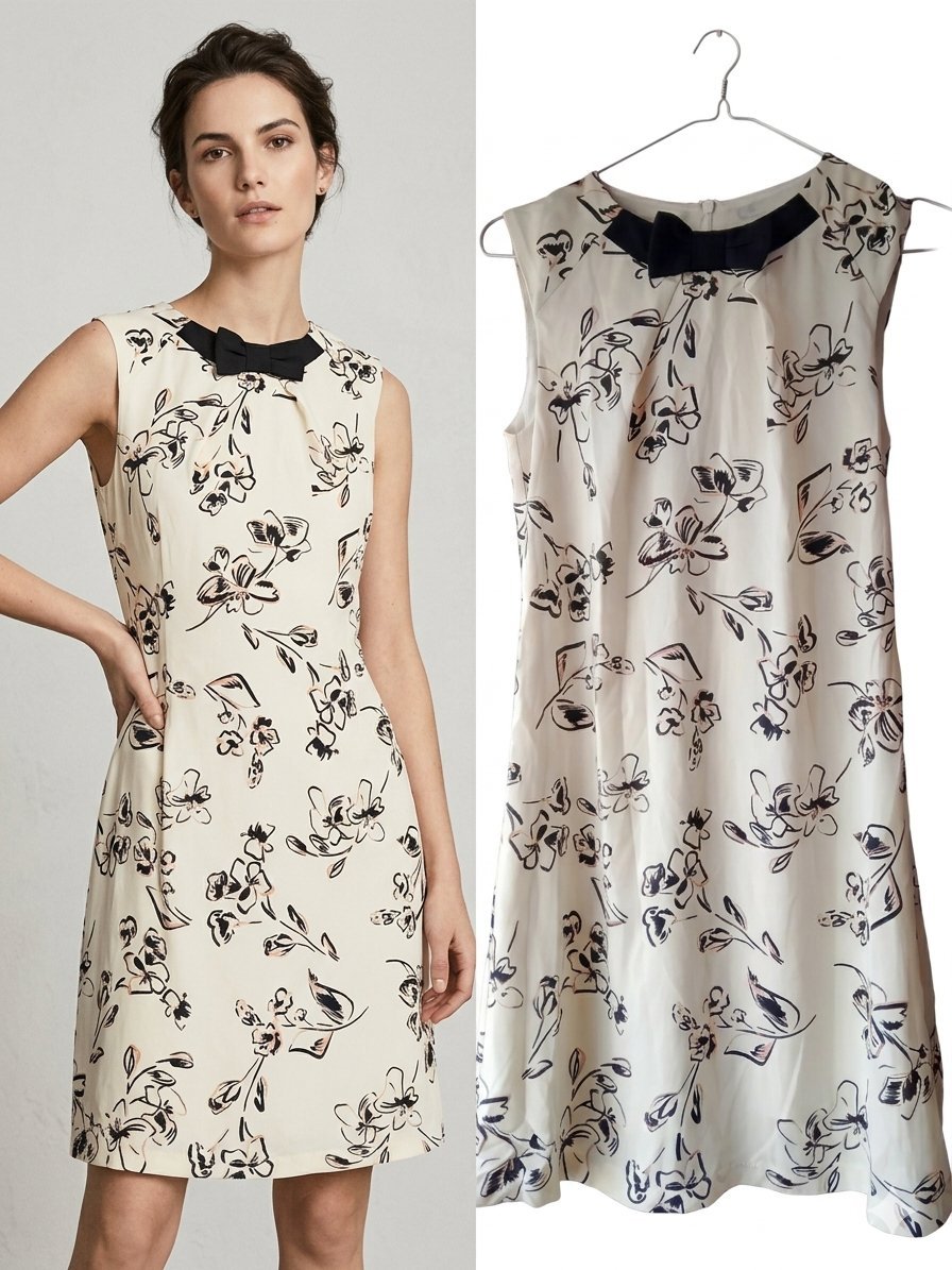 Robe Crème Florale - Nœud Élégant - 