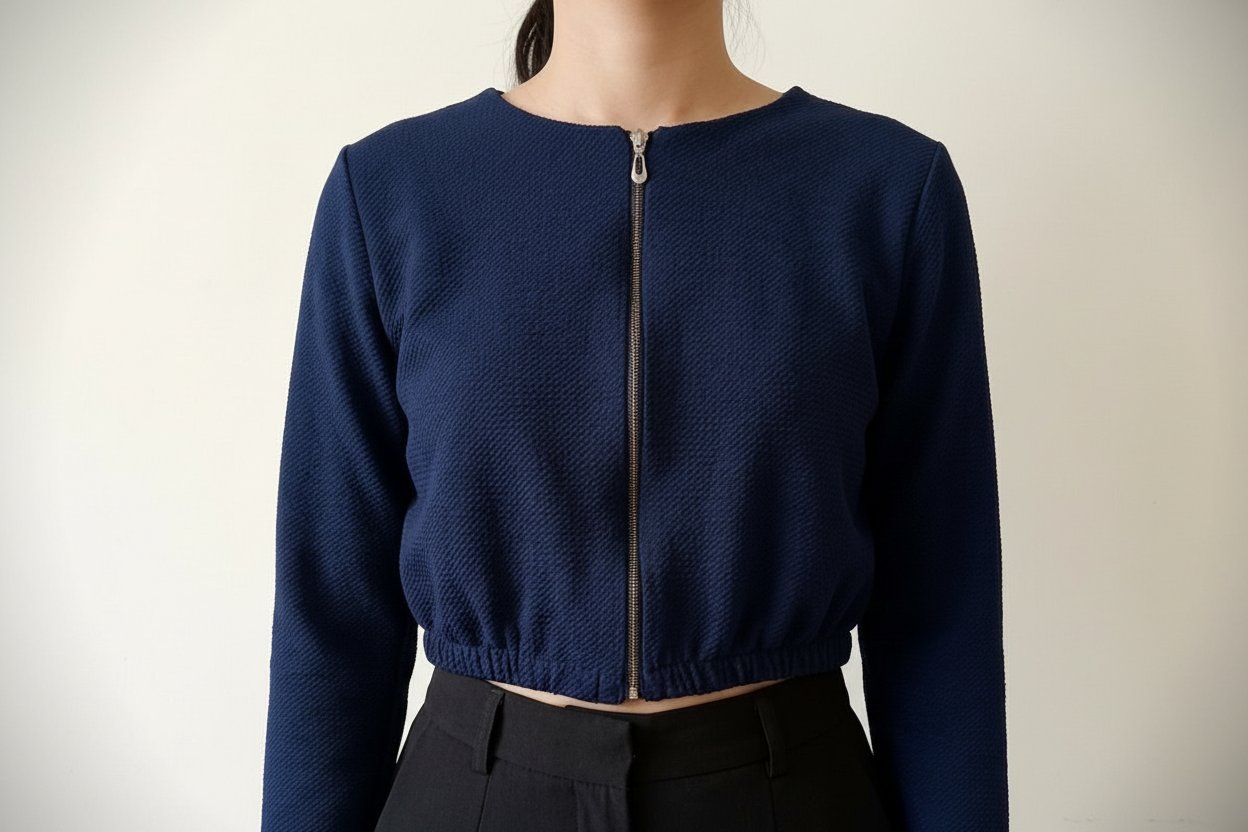 Haut Crop-Top Bleu Marine Texturé