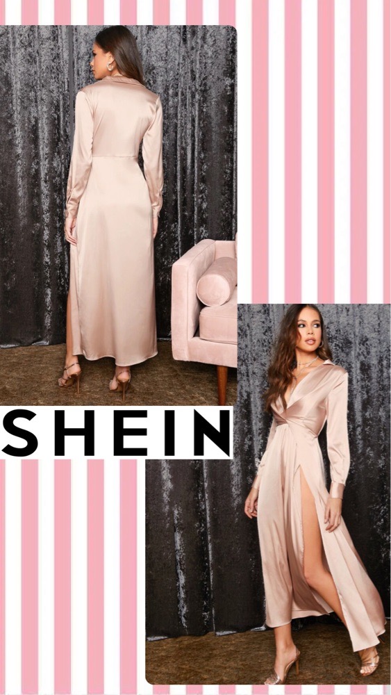 Robe soirée shein beige rosé en satin neuve 