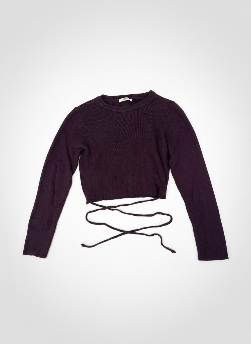 Crop top violet foncé avec liens à nouer