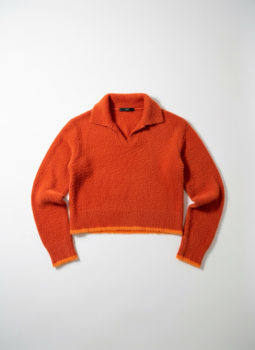 Pull court orange cropped effet peluche