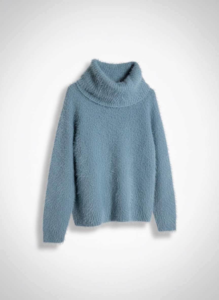 Pull duveteux à Col roulé en maille