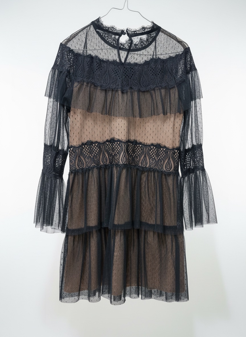 Robe zara dentelle noire et saumon