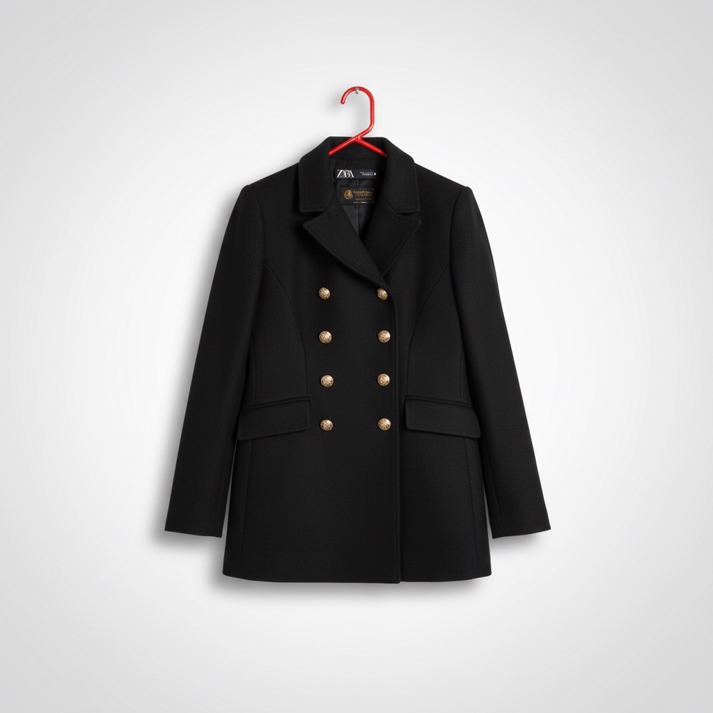 Manteau en laine double boutonnage ZARA couleur bleu nuit tres foncé