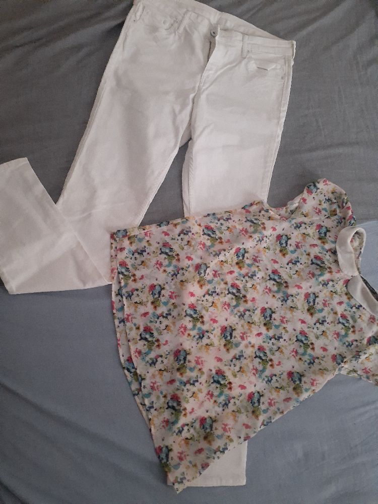 Set : pantalon jean blanc et top zara avec top cadeau